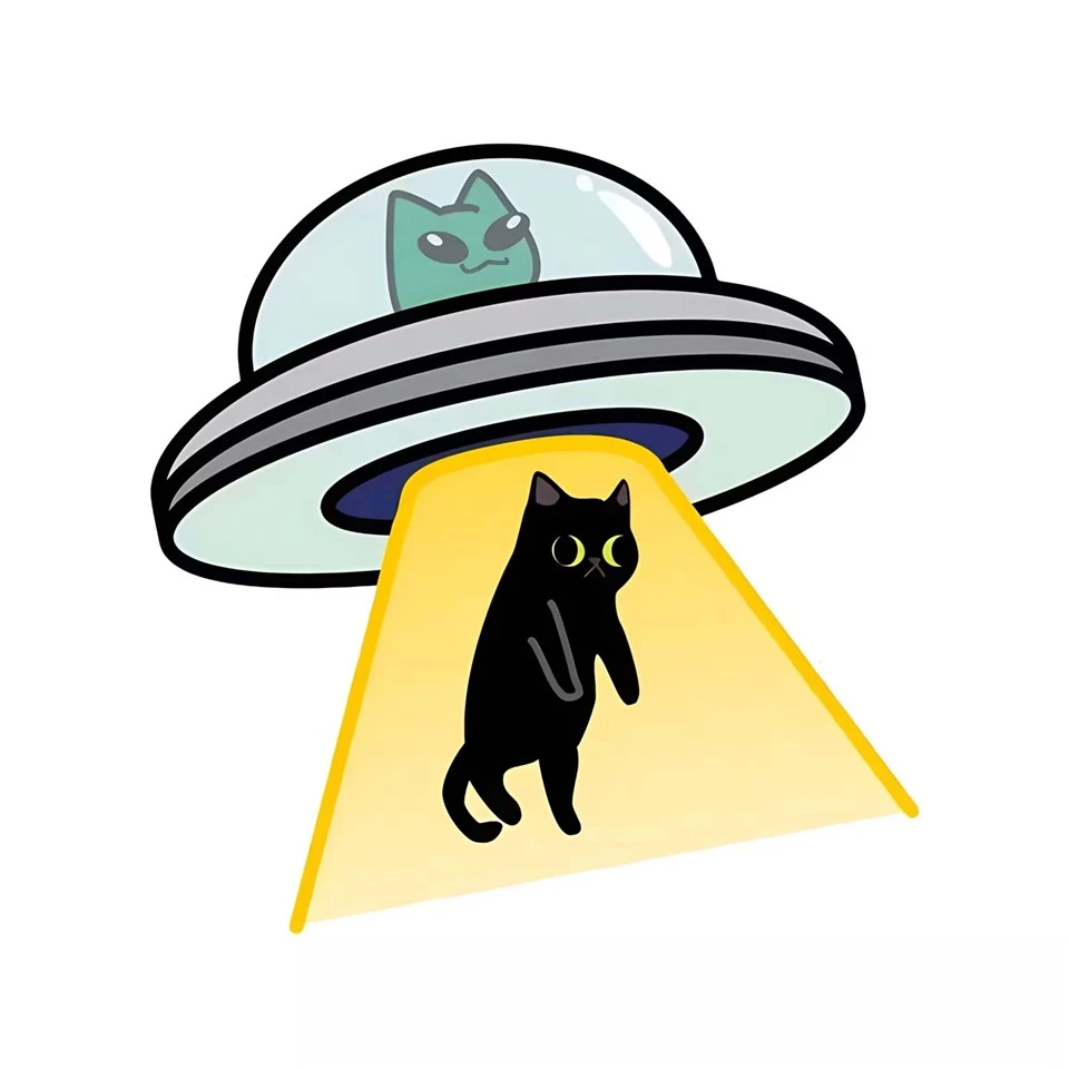 UFO Catch A Cat Vinyl Waterproof Decal