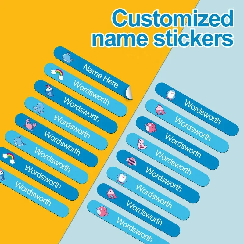 Etiquetas de adesivos de nomes à prova d'água personalizados para crianças
