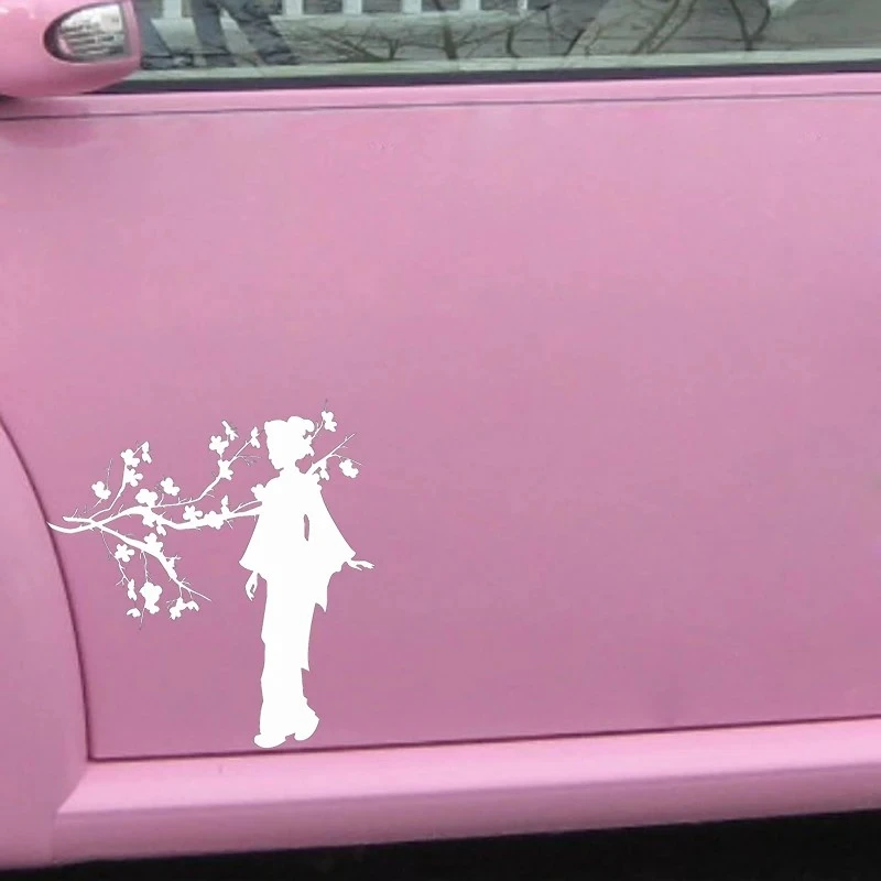 Garota japonesa gueixa adesiva de árvore sakura