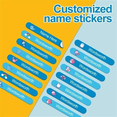 Etiquetas de adesivos de nomes à prova d'água personalizados para crianças