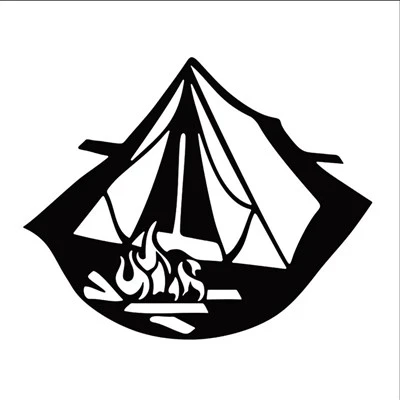 Tenda de família fofa acampando acampamento preto adesivo branco