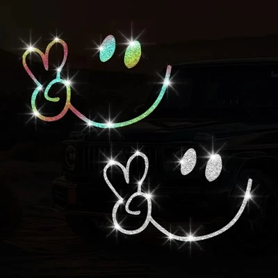 Glitter Smiling Face Ok Gesto Motocicleta Adesivo