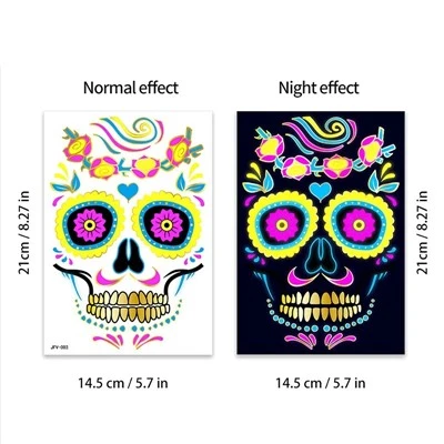Adesivos de halloween tatuagens de rosto luminoso para mexicano