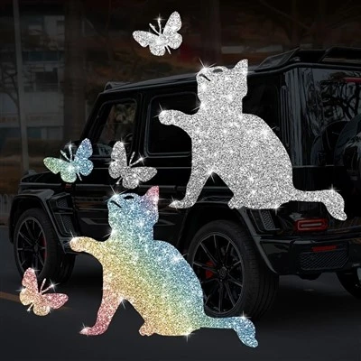 Imitação de diamante glitter gato e adesivos de borboleta