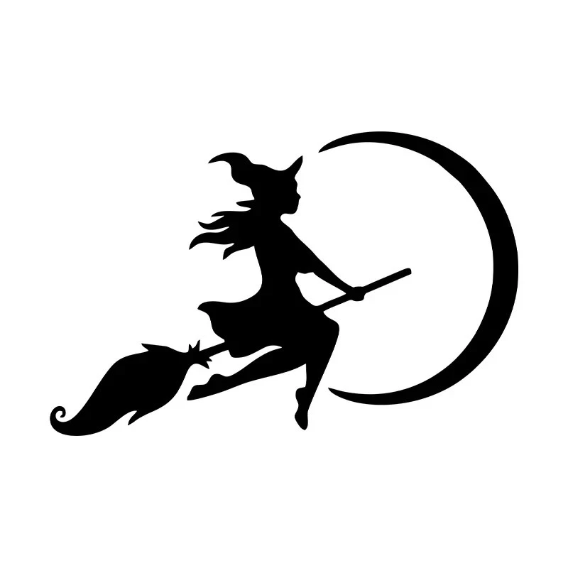 A bruxa voando para o adesivo da lua